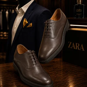 کفش چرم طبیعی قهوه ایی زارا zara
